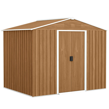 Abri de stockage extérieur en métal 8' x 6', Maison d'outils de jardin, Marron foncé