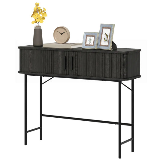 Mid-Century Console Table, Narrow Entryway Table with Storage, Black Console Tables Black at Gallery Canada