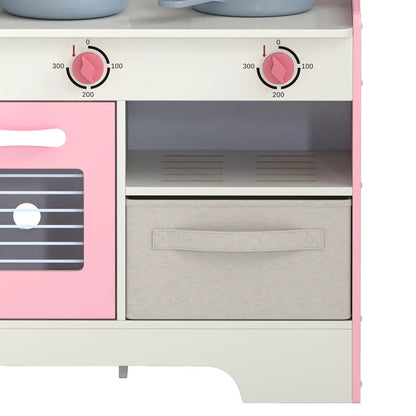 Kids Wooden Play Kitchen Set, Lights Sounds, 5pcs, Ages 3-6, Pink