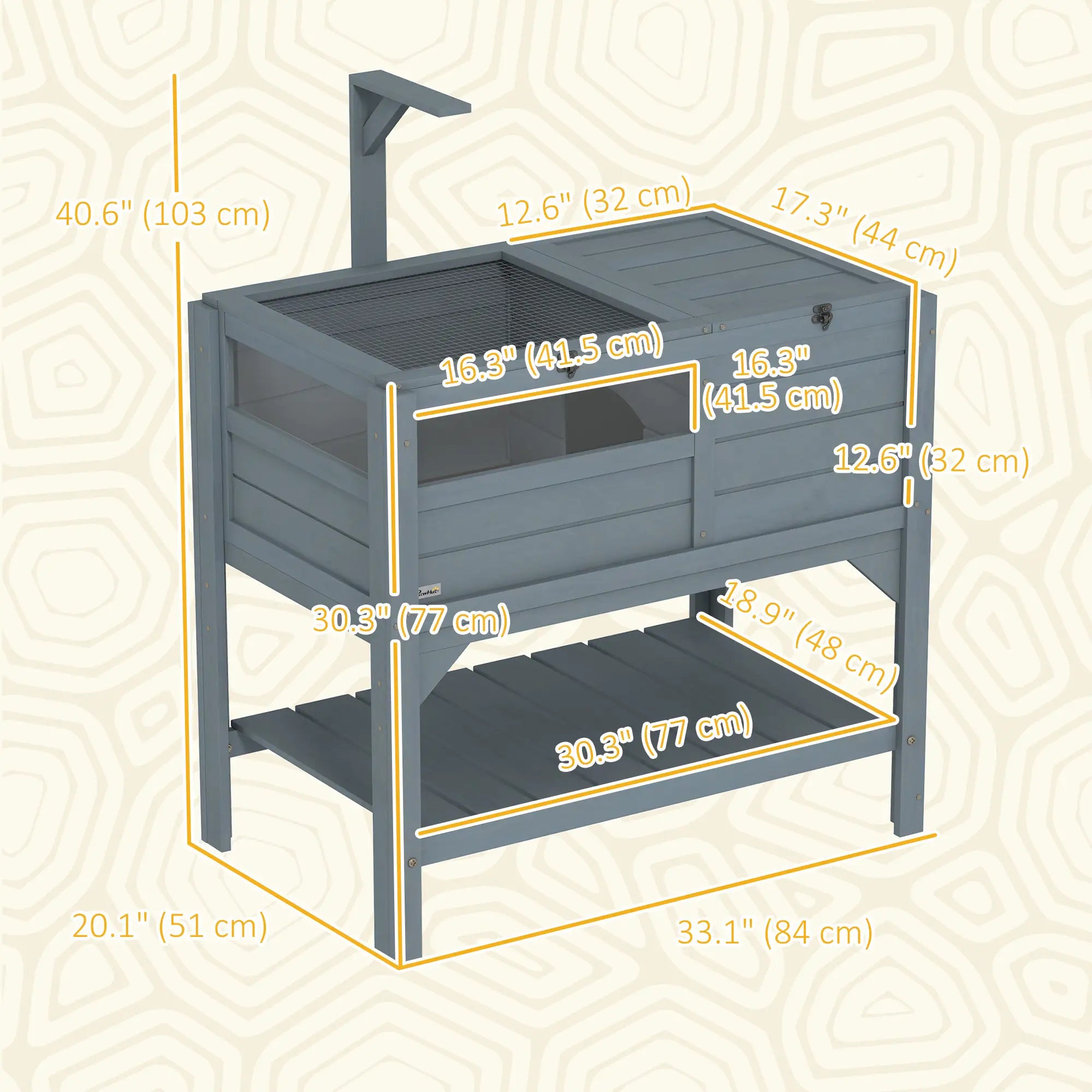 Wooden Tortoise House with Shelf, Light Frame, Tray, 33