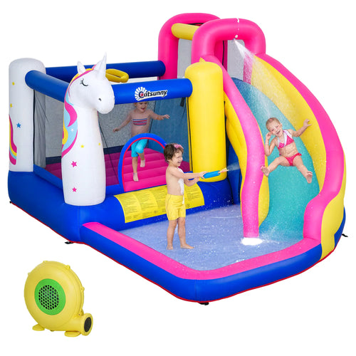 5 in 1 Inflatable Bounce Castle, Trampoline Water Slide, 12.4' x 10.5' x 6.9', Multi-color