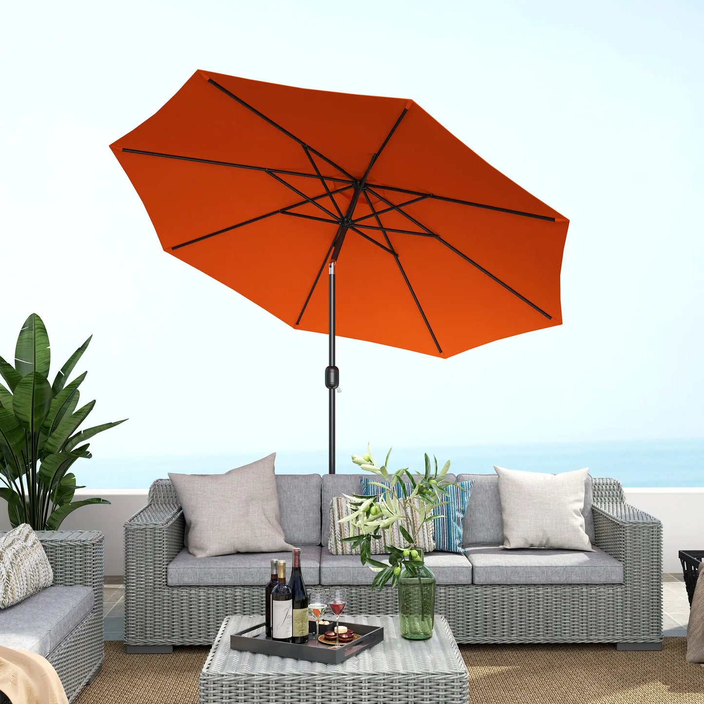 10' x 8' Round Market Umbrella, Patio Parasol With Crank Tilt, Orange Sun Umbrellas at Gallery Canada