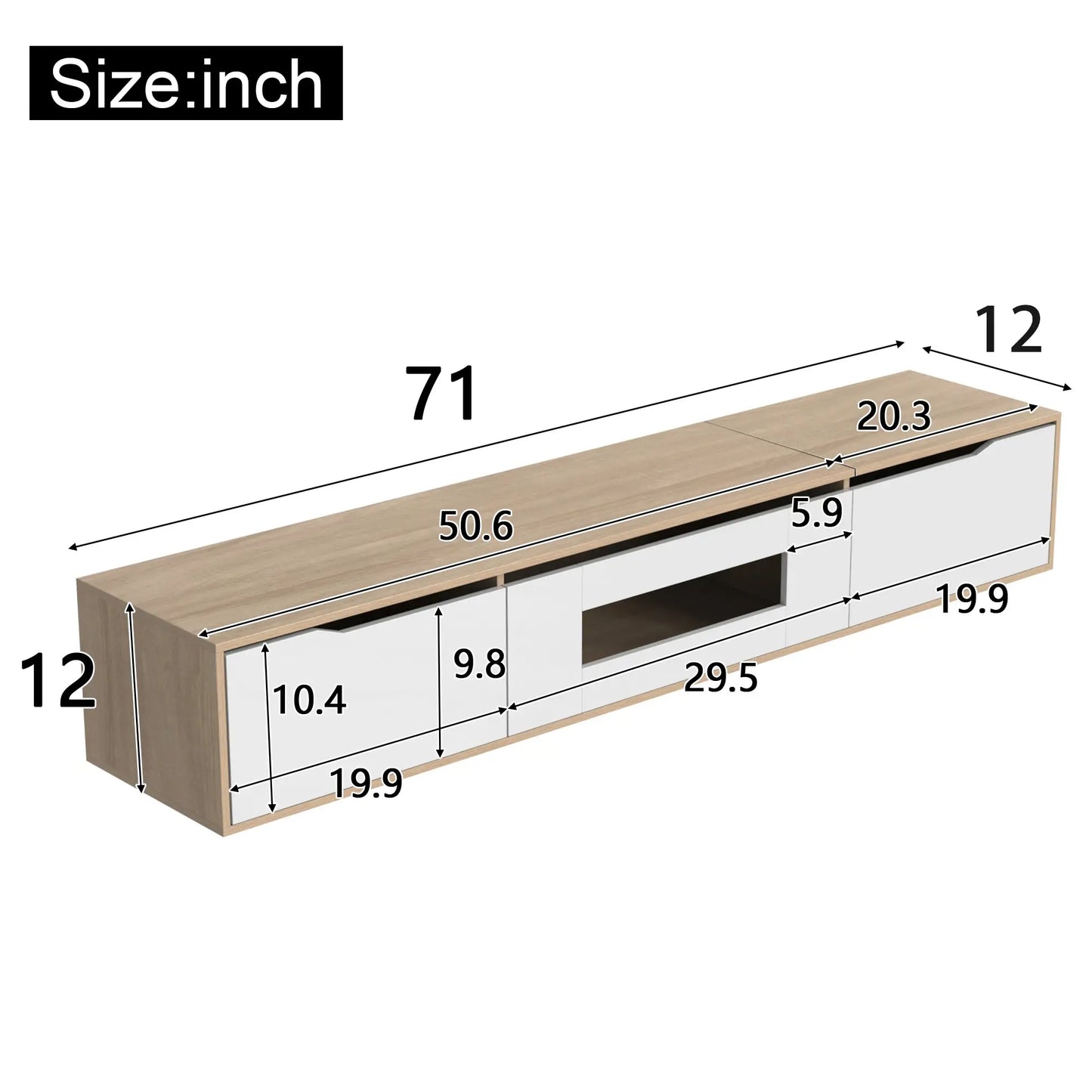 Modern TV Stand With LED Lighting, 71" L x 12" W x 12" H, Wood, White TV Stands at Gallery Canada