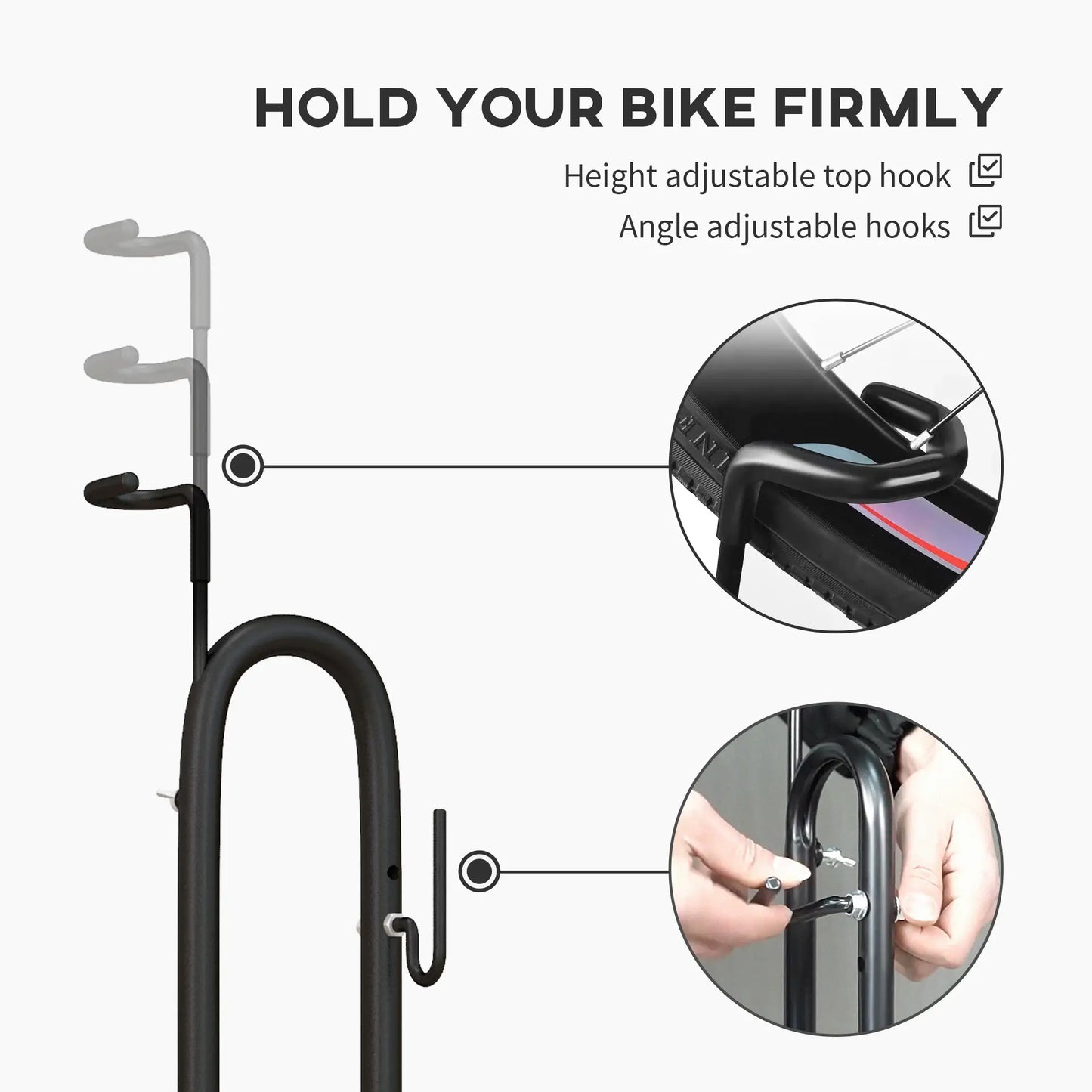 Vertical Horizontal Bike Rack, Adjustable Hooks, Fits 6"-28" 700c Bikes Bike Parking Stands at Gallery Canada
