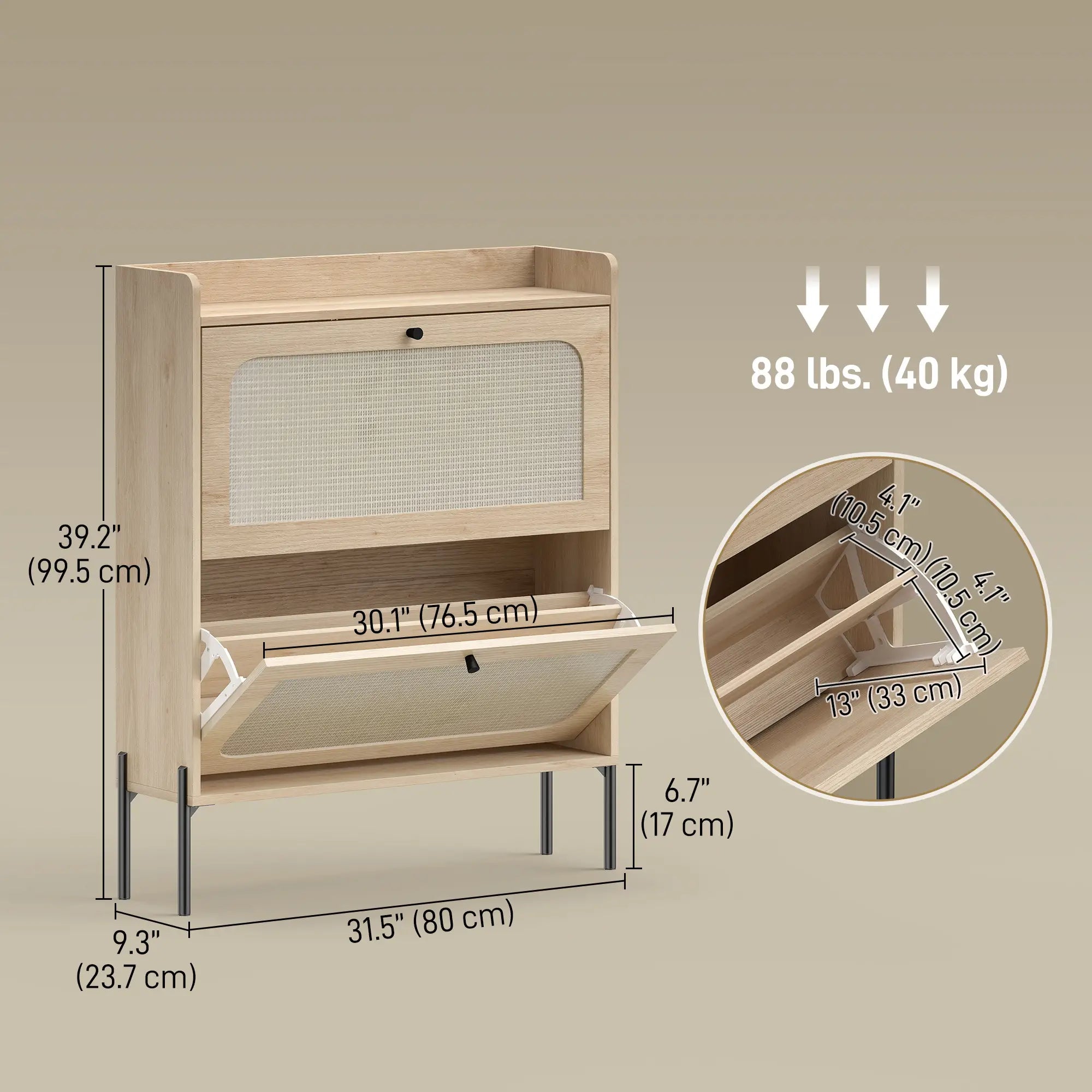 Shoe Cabinet With 2 Flip Drawers, Narrow Storage, Oak Shoe Storage Cabinets & Racks at Gallery Canada