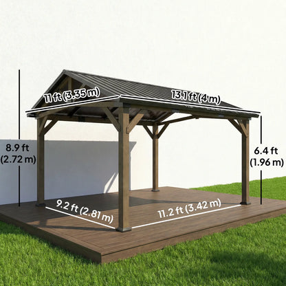 13' x 11' Hardtop Gazebo, Galvanised Metal Roof, Fir Wood Frame, Black Grey