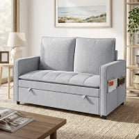 51" Canapé-lit velours convertible, ports USB, gris