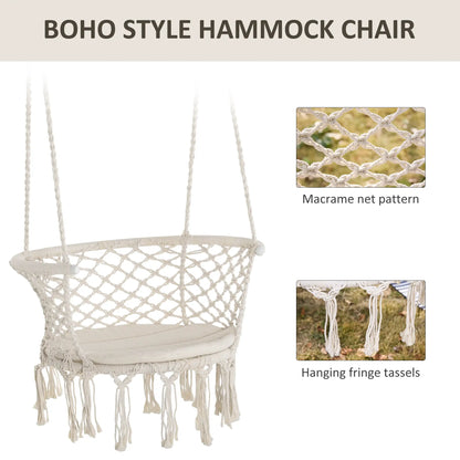 Hanging Hammock Chair, Cotton Rope Swing with Metal Frame, Large, Cream White Hammock Swings at Gallery Canada