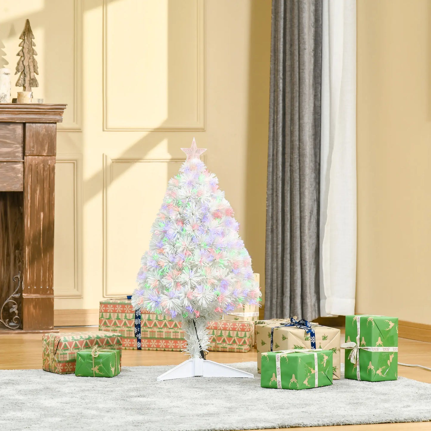 2.5FT Prelit Artificial Tabletop Christmas Tree, Fiber Optics, White Artificial Christmas Trees at Gallery Canada