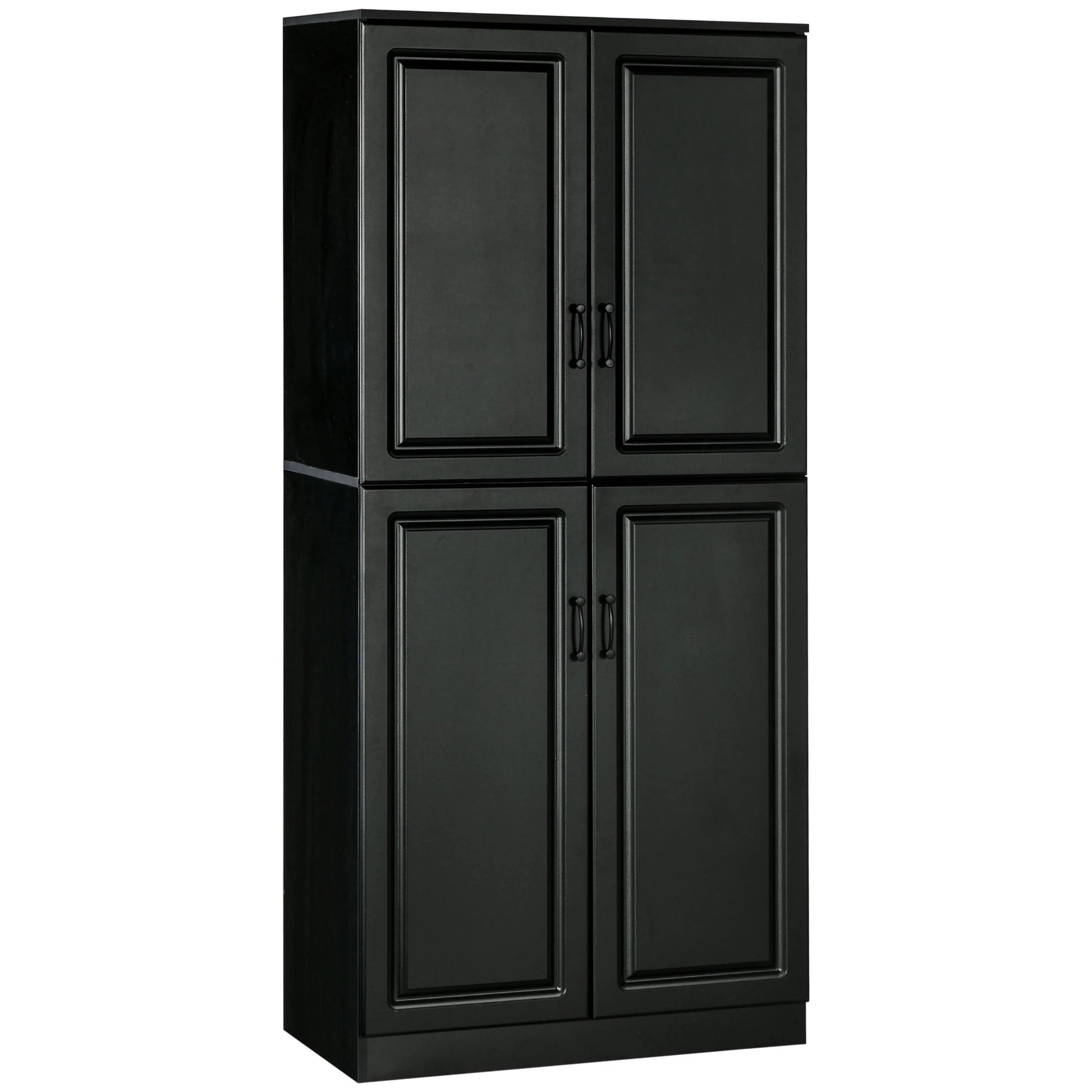 71" Freestanding Kitchen Pantry Cabinet, 4 Doors, Adjustable Shelves, Black Kitchen Pantry Cabinets Black at Gallery Canada