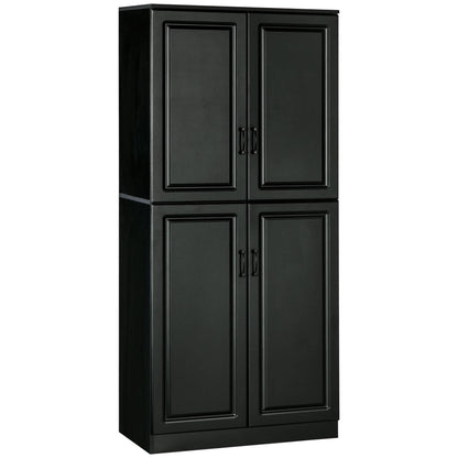 71" Freestanding Kitchen Pantry Cabinet, 4 Doors, Adjustable Shelves, Black Kitchen Pantry Cabinets Black at Gallery Canada