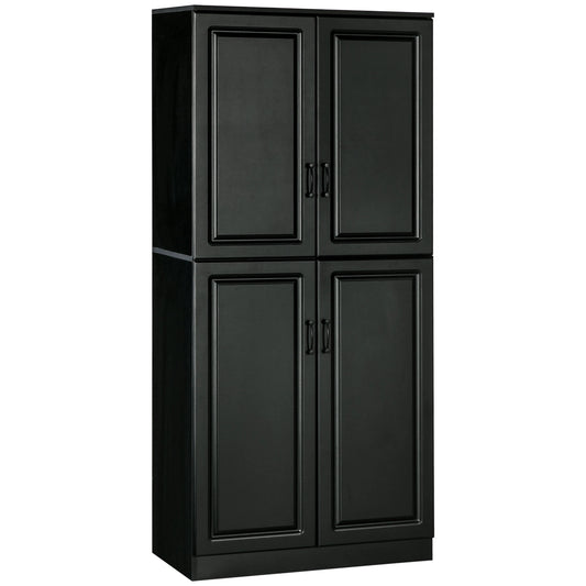 71" Freestanding Kitchen Pantry Cabinet, 4 Doors, Adjustable Shelves, Black Kitchen Pantry Cabinets Black at Gallery Canada