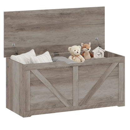 Storage Chest with Safety Hinges, Grey Wood Grain, 39.4 Inches, Grey