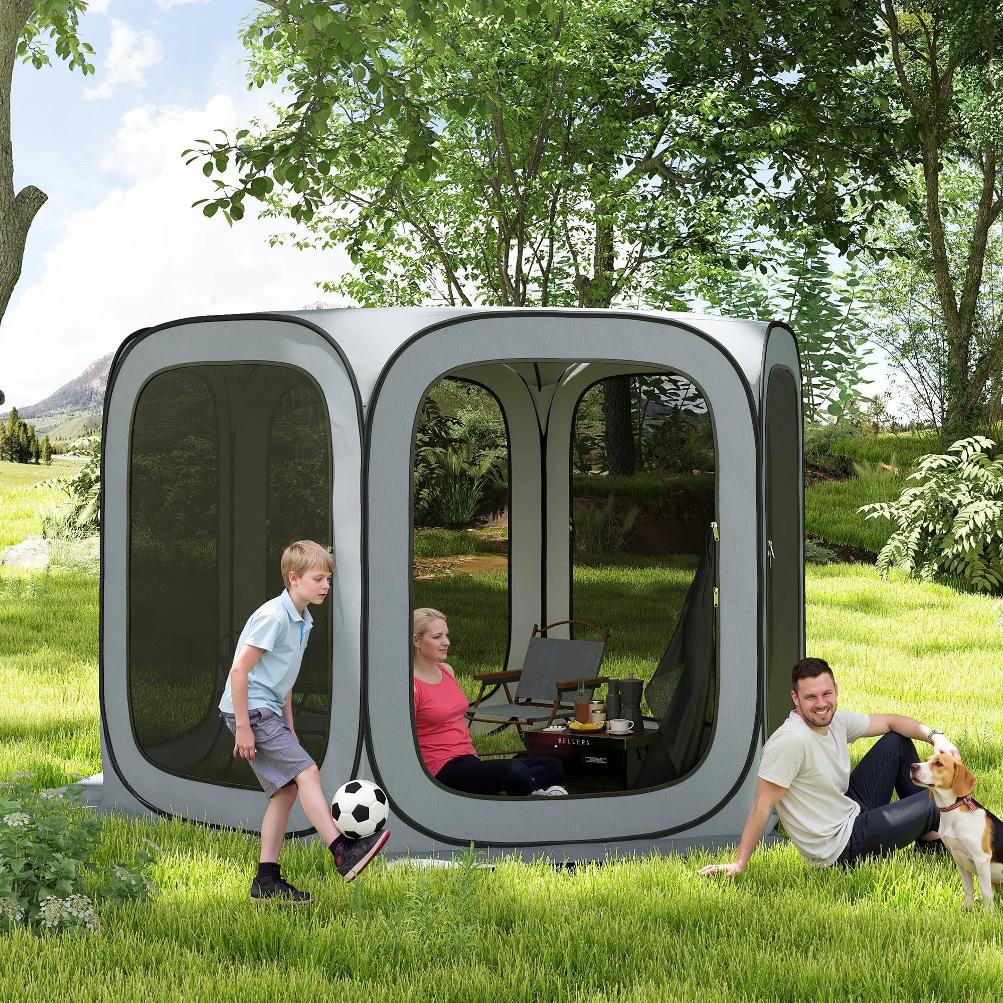 11 x 11ft Pop Up Screen Tent, UPF50+ Portable Gazebo, Light Grey Camping Tents at Gallery Canada