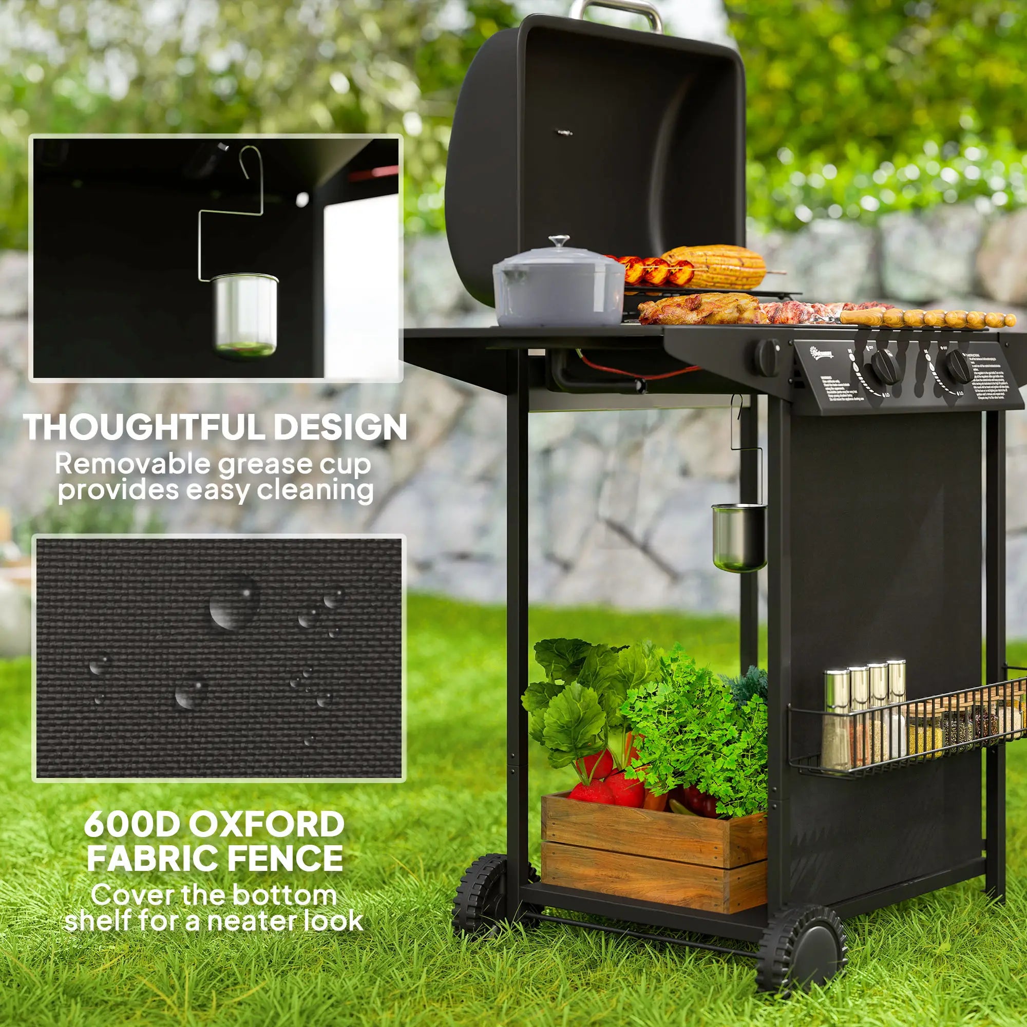 2+1 Burner Propane Gas BBQ Grill, Portable With Side Burner, Thermometer, Black Propane Gas Grills at Gallery Canada