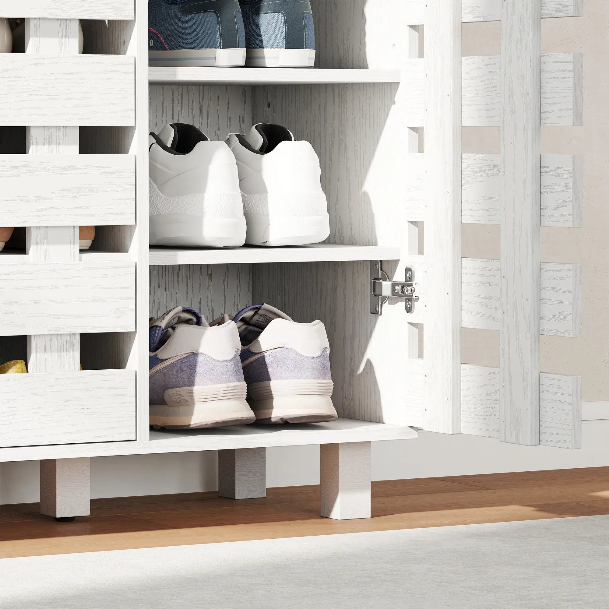 Shoe Cabinet, 21 Pair Storage with Hollowed-Out Doors, White Shoe Storage Cabinets & Racks at Gallery Canada