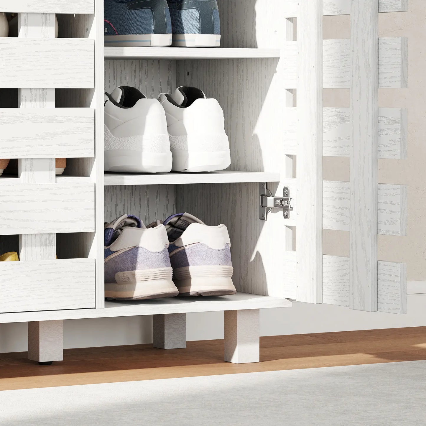 Shoe Cabinet, 21 Pair Storage with Hollowed-Out Doors, White Shoe Storage Cabinets & Racks at Gallery Canada