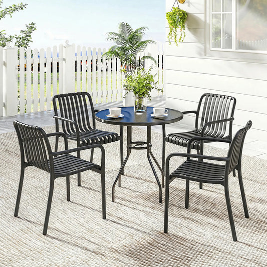 Stackable Patio Chairs Set of 4, Outdoor Dining, Black Patio Chairs Black at Gallery Canada