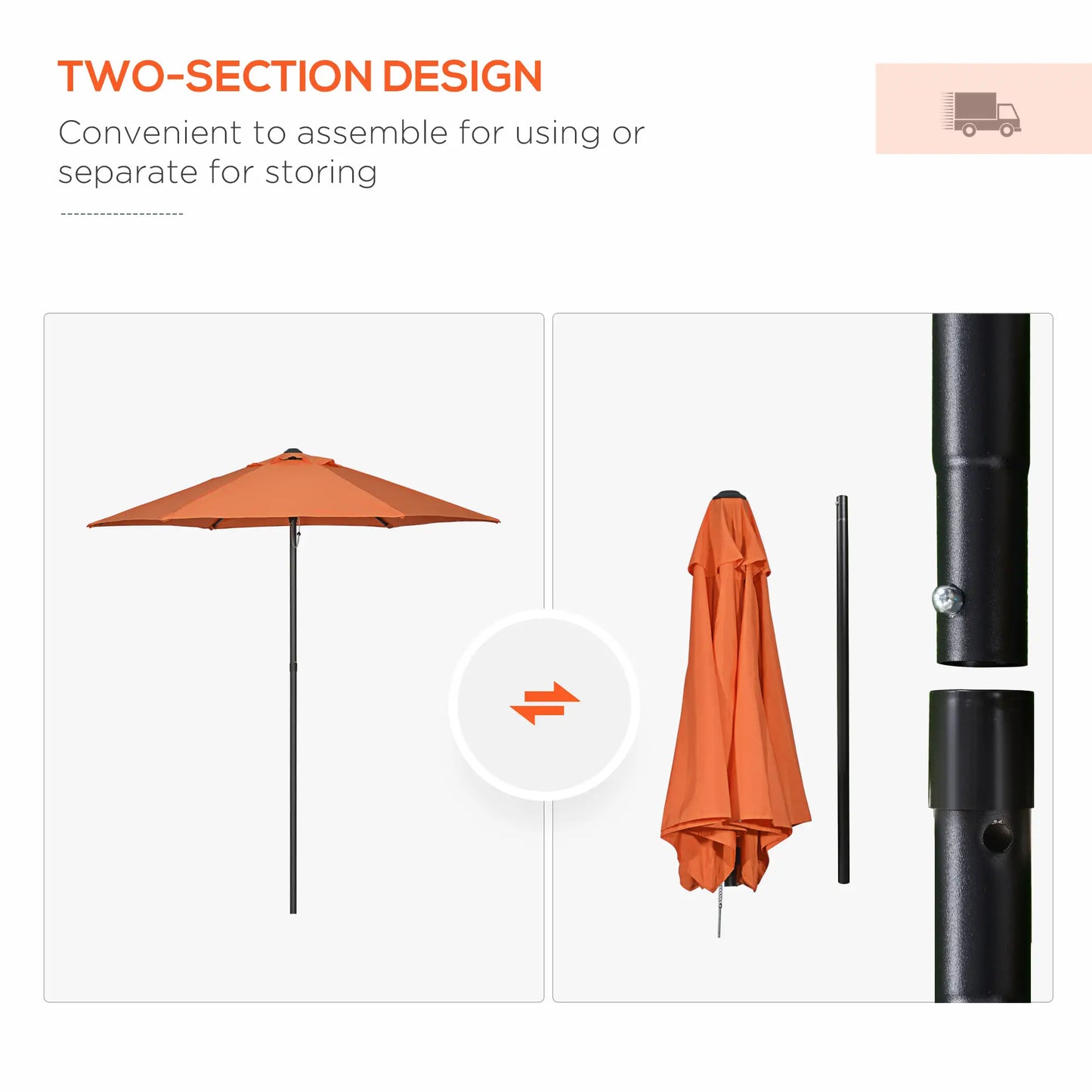 6.6FT Outdoor Patio Umbrella, 6 Solid Ribs, Orange Patio Umbrellas at Gallery Canada
