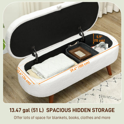 Boucle Storage Bench, Tufted Teddy Fleece, Wood Legs, White Storage Ottomans & Benches at Gallery Canada