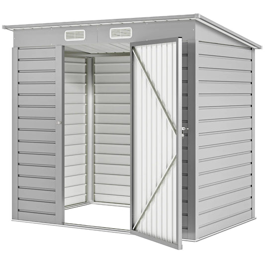 6 x 4FT Galvanized Garden Storage Shed, Metal Outdoor Shed, Light Grey Sheds Light Grey at Gallery Canada