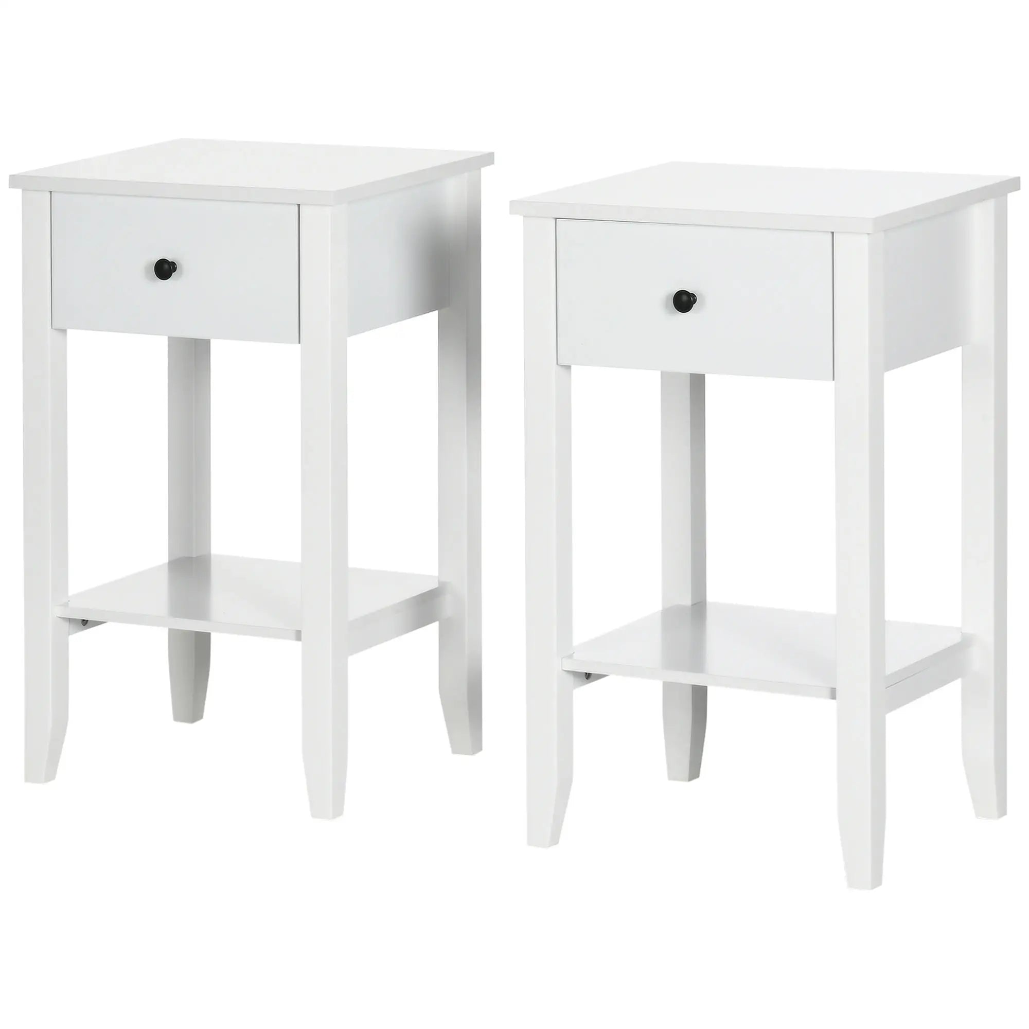 Side Table Set of 2, 2-Tier End Tables with Drawer, White Side Tables at Gallery Canada