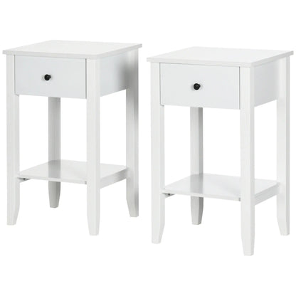 Side Table Set of 2, 2-Tier End Tables with Drawer, White Side Tables at Gallery Canada
