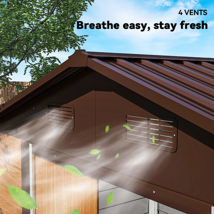 7.7' x 6.5' Metal Garden Shed, Ventilation, Dark Brown Wood Grain Sheds at Gallery Canada