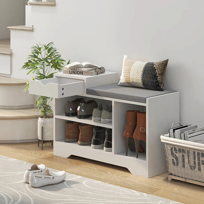 Upholstered Shoe Storage Bench, with Seat, Drawer, 3 Shelves, White Shoe Storage Cabinets & Racks at Gallery Canada