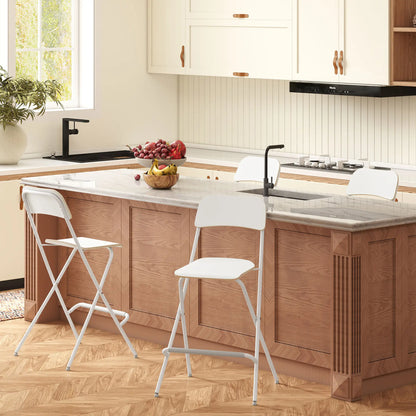 Folding Bar Stools Set of 2, Counter Height, Wooden Effect Seat, Steel Frame, White Bar Stools at Gallery Canada