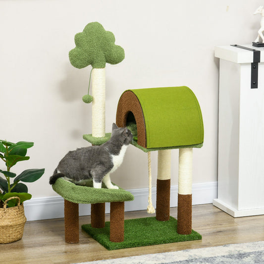 42" Cat Tree with Scratching Posts, Cat Tower for Indoor Cats with Bed, House, Toy, Forest Themed, Green - Gallery Canada