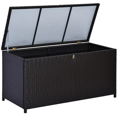 Wicker Outdoor Storage Box, 75 Gallon, Gas Strut Lid, Dark Brown Patio Storage Boxes Dark brown at Gallery Canada