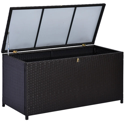 Wicker Outdoor Storage Box, 75 Gallon, Gas Strut Lid, Dark Brown