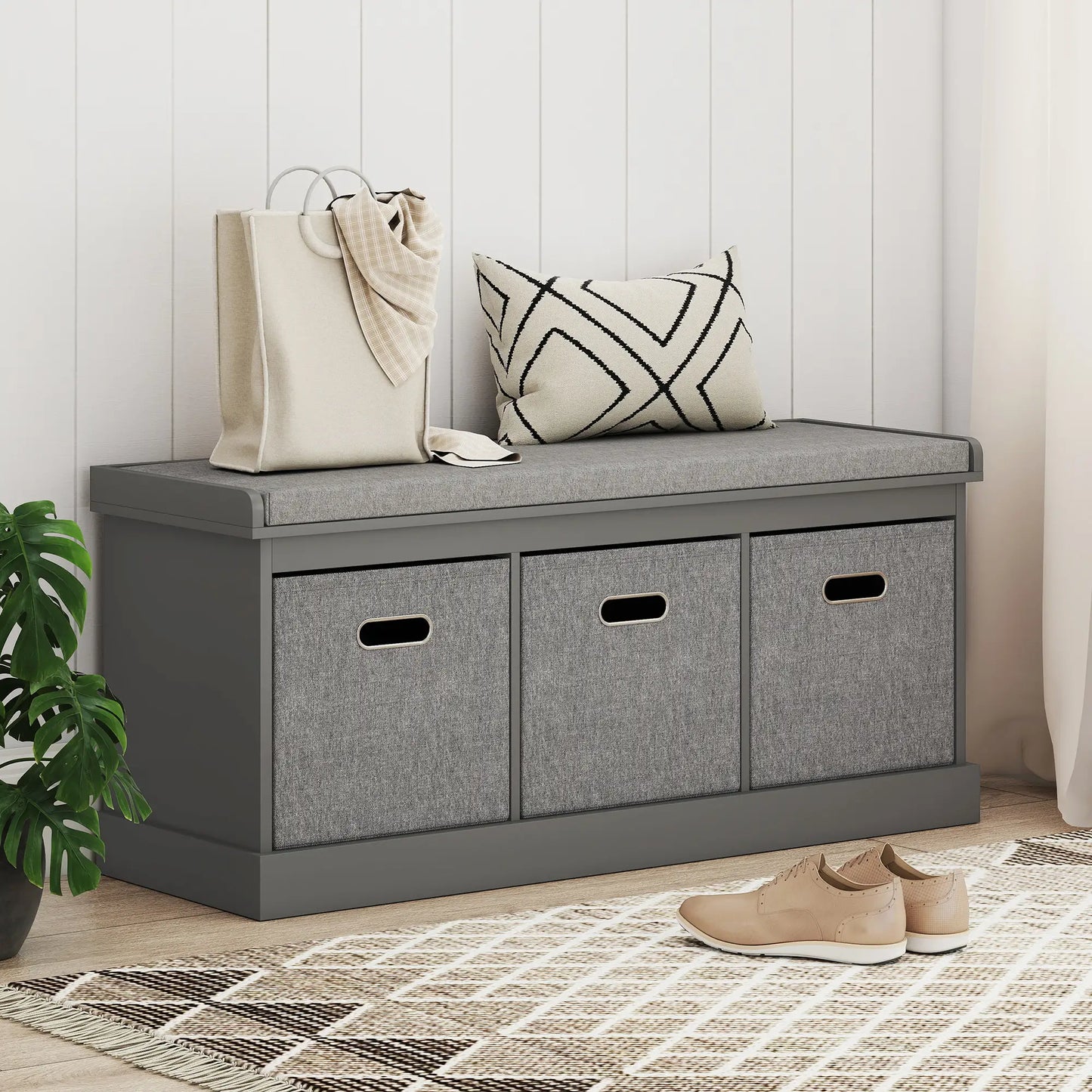 Shoe Storage Bench with Seat, 3 Fabric Drawers, Grey Shoe Storage Cabinets & Racks at Gallery Canada
