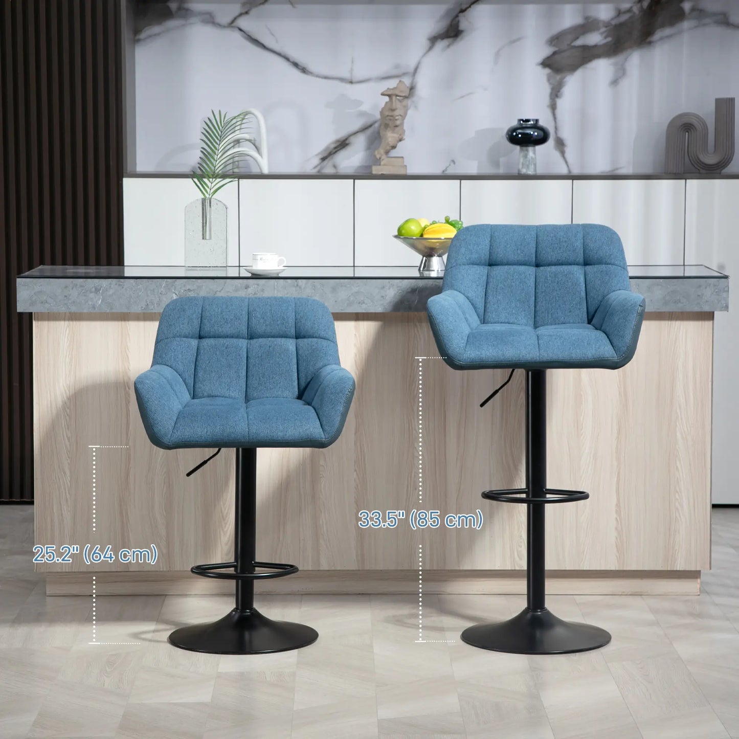 Swivel Barstools Set of 2, Adjustable with Footrest, Dark Blue Bar Stools at Gallery Canada