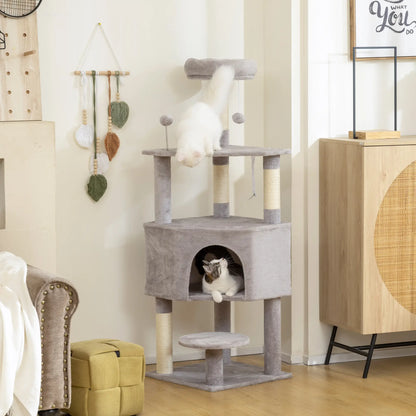 54 Inch Cat Tree, Large Condo, Top Perch, Sisal Posts, Dangling Toy, Light Grey Cat Trees at Gallery Canada