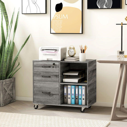 Mobile Printer Stand with Charging Station USB Ports Locking Filing Cabinet for A4 Letter Size Grey - Gallery Canada