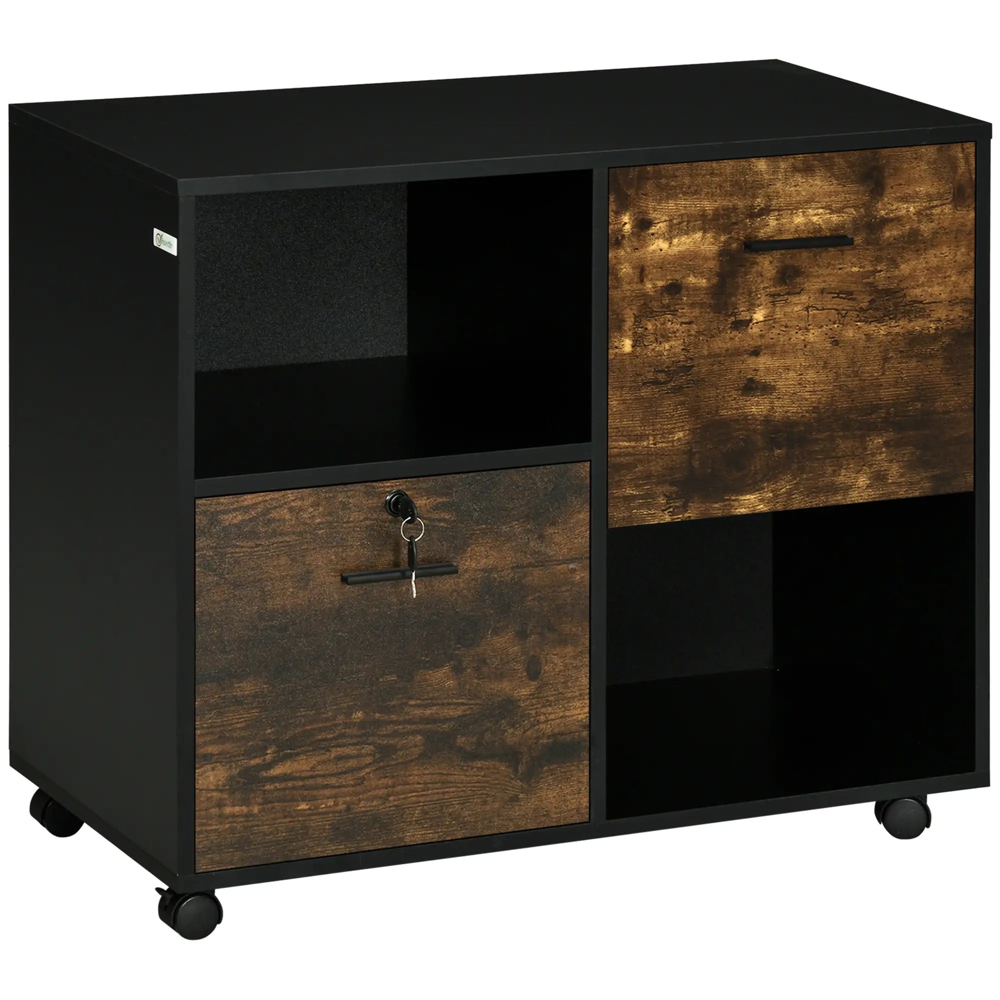 Lateral Filing Cabinet with Drawers, Lock, Wheels, Rustic Brown Office Cabinets & Cupboards at Gallery Canada