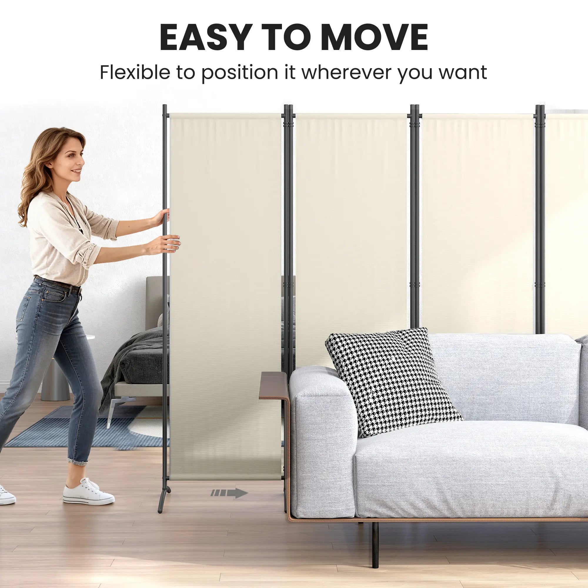 Folding Room Divider, Privacy Screen, 5.6FT Tall, Cream White Side Awnings at Gallery Canada