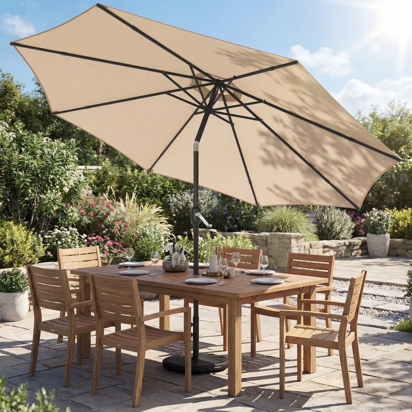 10' x 10' Round Market Umbrella, Crank Tilt, Khaki Sun Umbrellas at Gallery Canada