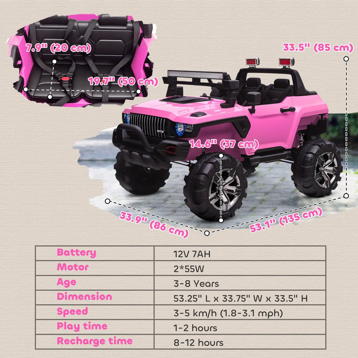 2-Seater Kids Police Car, 12V 7AH Remote Control, Pink Electric Toy Cars at Gallery Canada