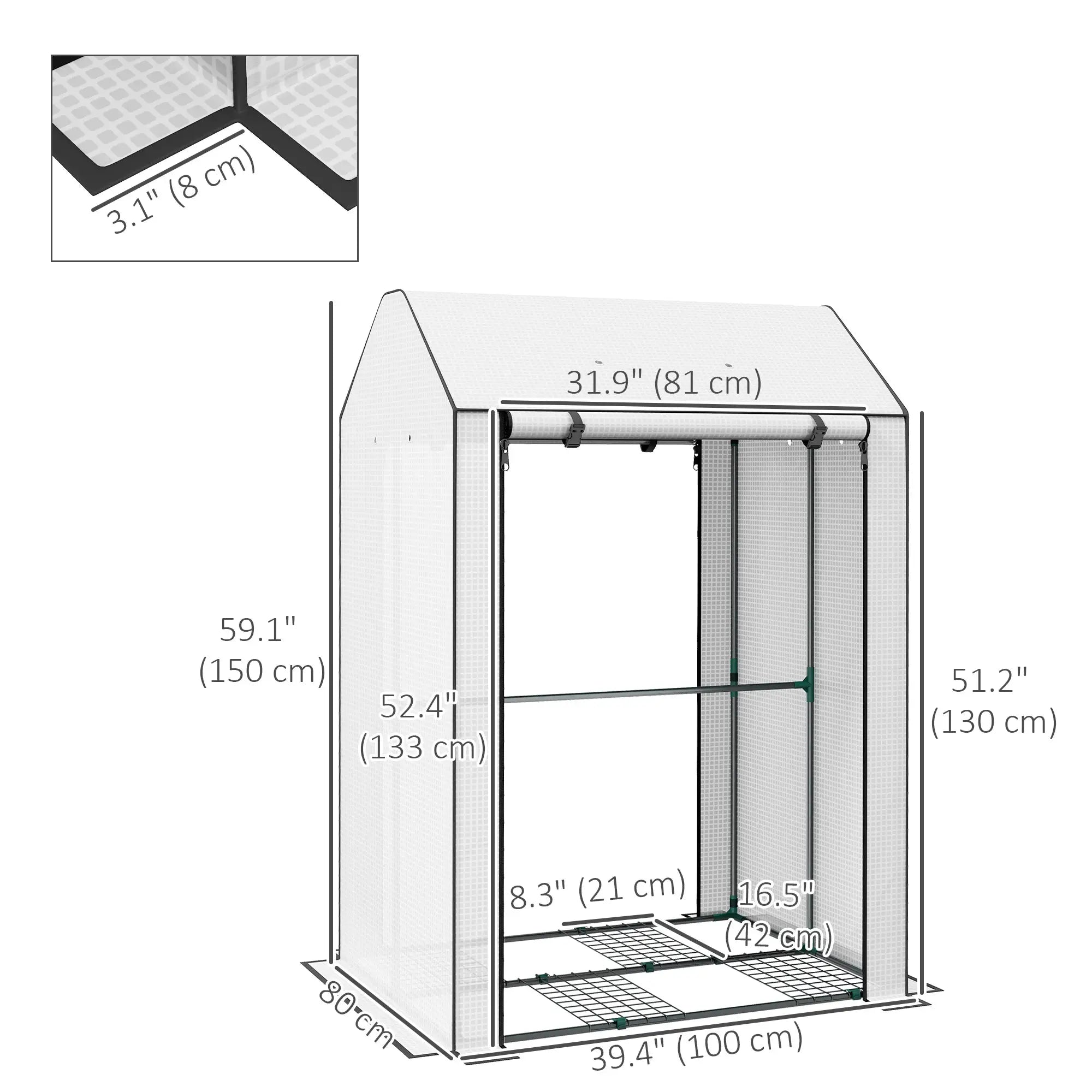 Mini Greenhouse With 4 Wire Shelves, Portable, 39.4