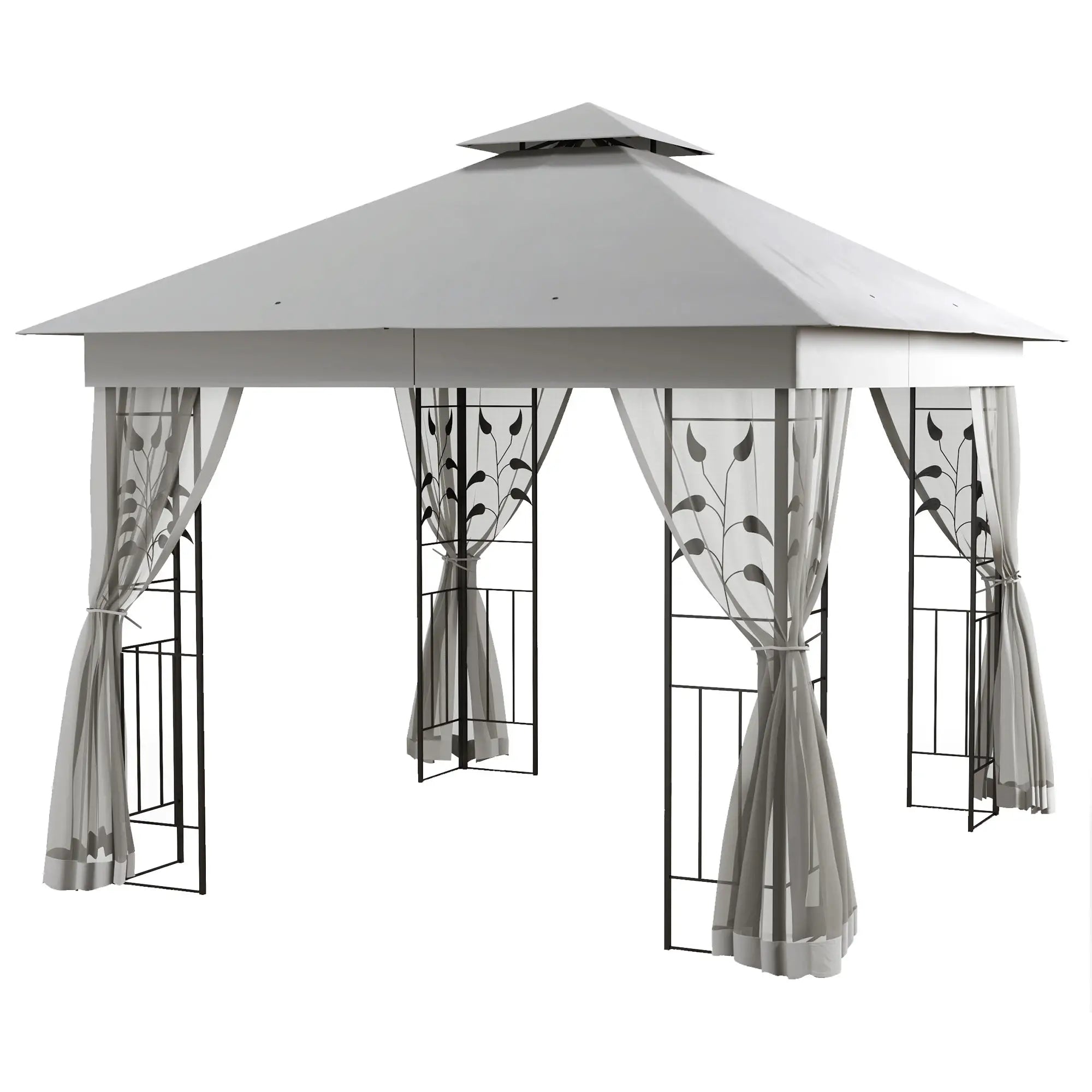 10'x10' Steel Patio Gazebo, Soft-Top, 2-Tier Polyester Roof, Light Grey Gazebos Light Grey at Gallery Canada