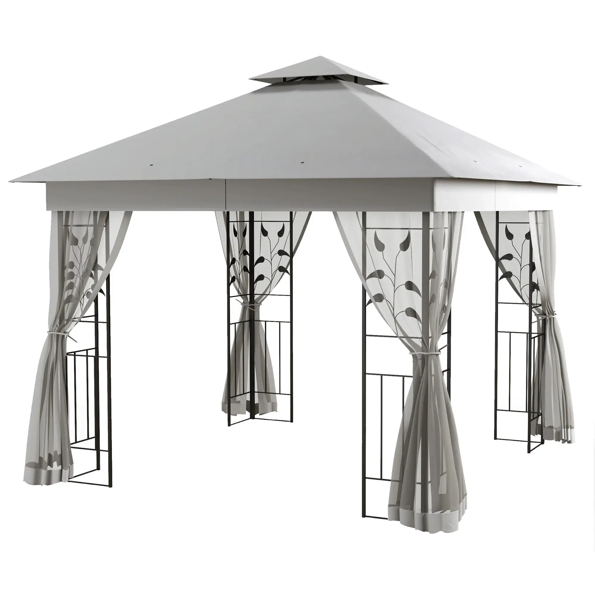 10'x10' Steel Patio Gazebo, Soft-Top, 2-Tier Polyester Roof, Light Grey Gazebos Light Grey at Gallery Canada
