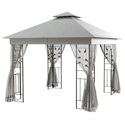 10'x10' Steel Patio Gazebo, Soft-Top, 2-Tier Polyester Roof, Light Grey Gazebos Light Grey at Gallery Canada