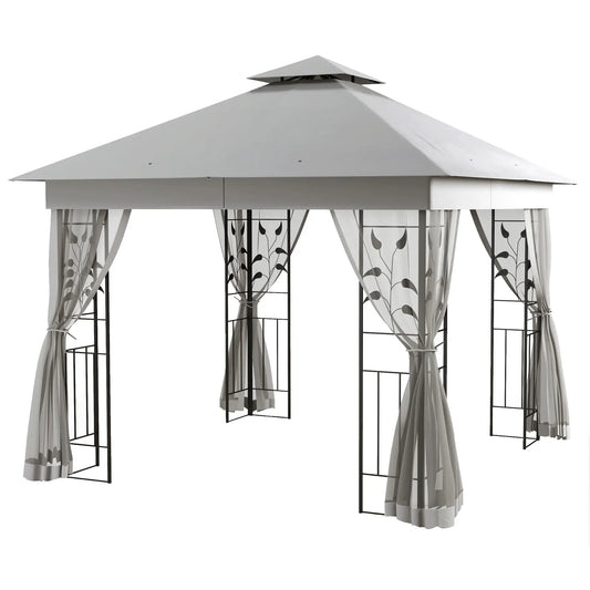 10'x10' Steel Patio Gazebo, Soft-Top, 2-Tier Polyester Roof, Light Grey Gazebos Light Grey at Gallery Canada