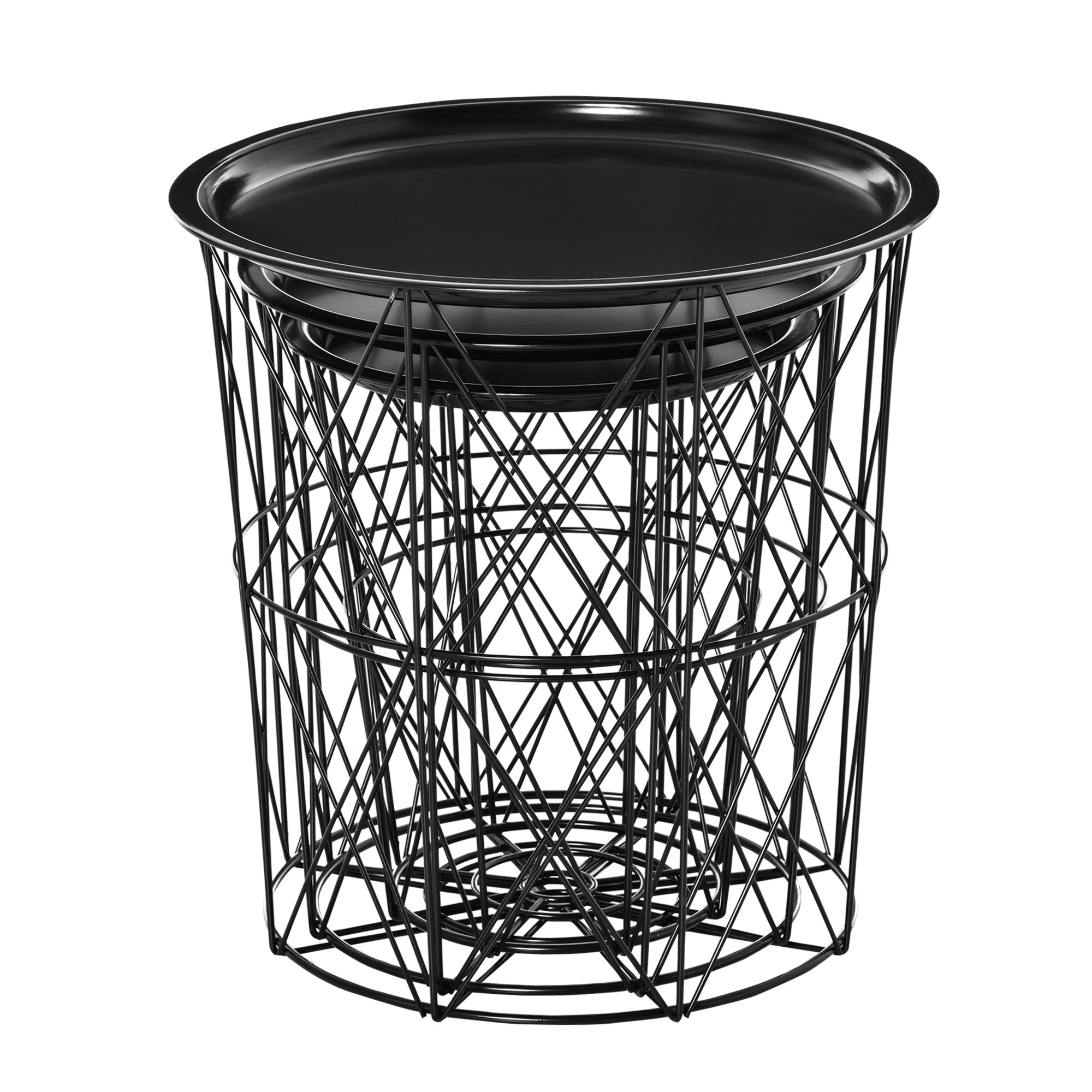Set of 3 Nesting Coffee Tables with Storage, Round End Table with Removable Tray, Basket Side Tables with Metal Frame for Living Room, Black Side Tables at Gallery Canada