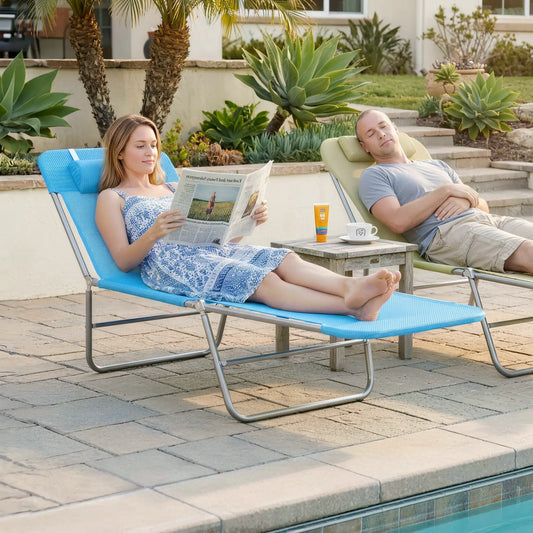 Portable Adjustable Reclining Lounge Chair, Folding Chaise, Blue Lounger Chairs Blue at Gallery Canada