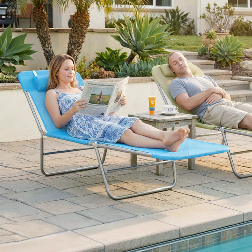 Portable Adjustable Reclining Lounge Chair, Folding Chaise, Blue
