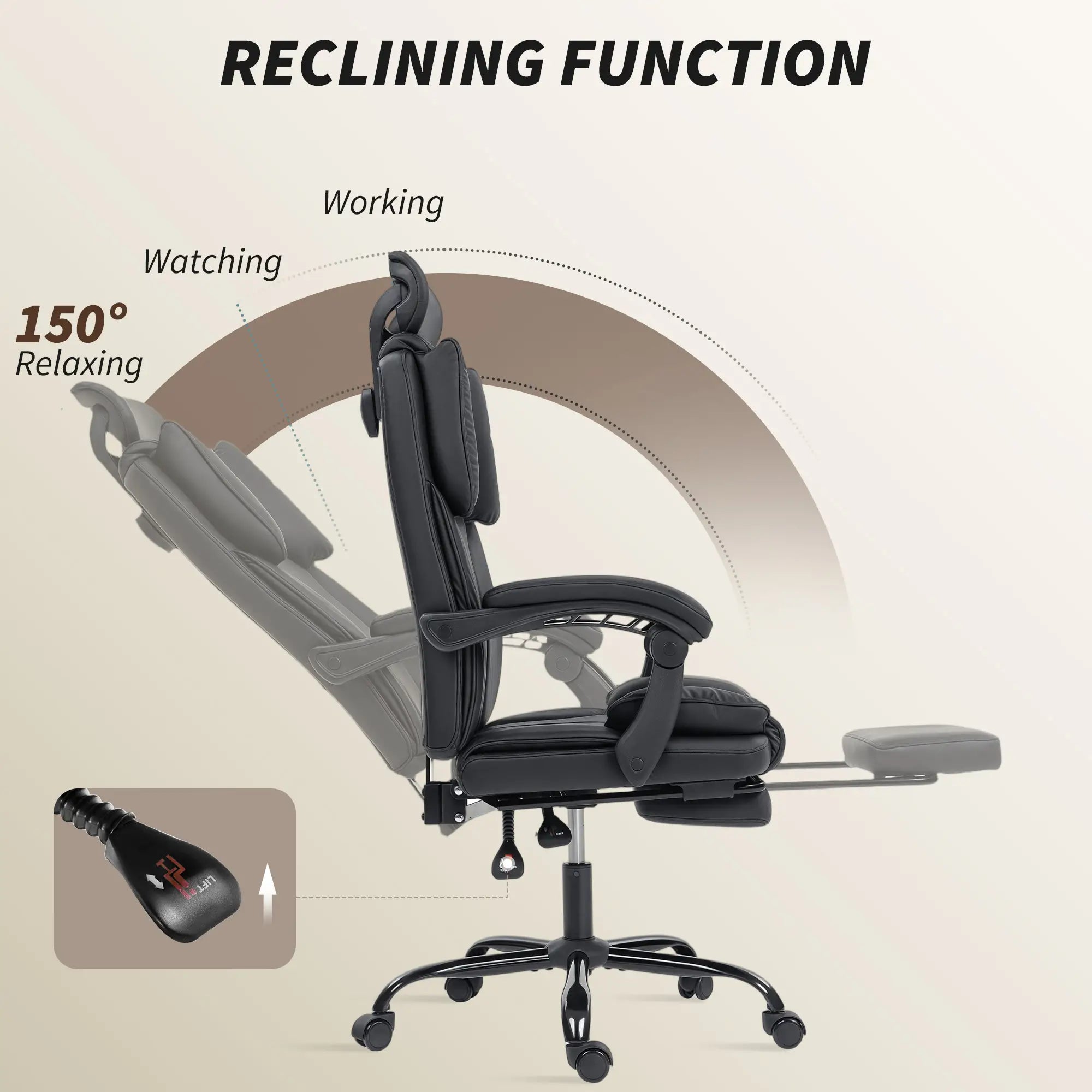 Reclining Office Chair, Executive Desk Chair, Headrest, Footrest, Black Executive & Manager Chairs at Gallery Canada